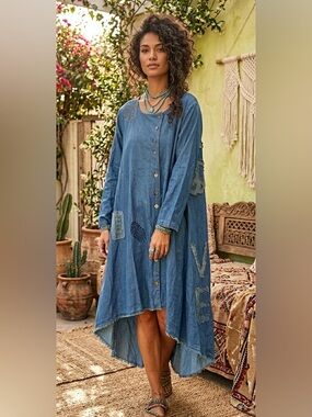 Paper Lace Lightweight Denim Peace Love Patchwork Tunic Dress NWT XL